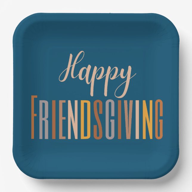 Happy Friendsgiving Erntedank Typografy Fall Pappteller (Vorderseite)