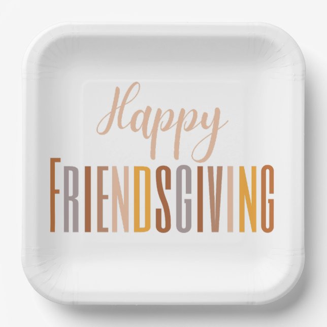 Happy Friendsgiving Erntedank Typografy Fall Pappteller (Vorderseite)