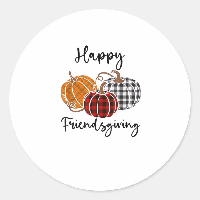 Happy Friendsgiving Kariert Shirt Erntedank Men W Runder Aufkleber (Vorderseite)