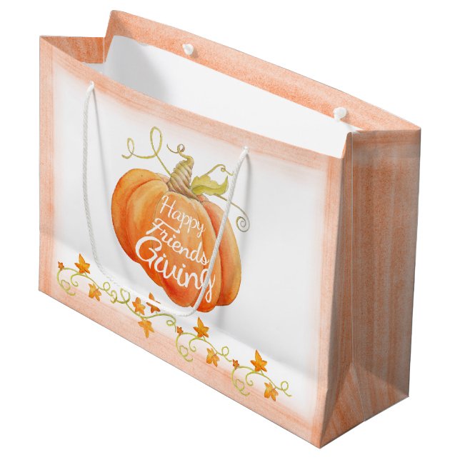 Happy Friendsgiving Kürbisgeschenk Tasche Große Geschenktüte (Vorderseite Schrägansicht)