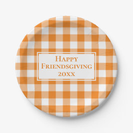 Happy Friendsgiving Orange White Gingham Kariert Pappteller