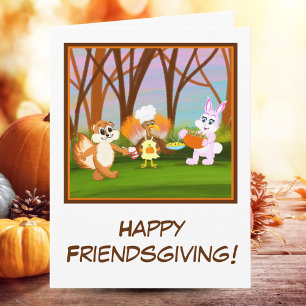 Happy Friendsgiving Turkey with Chipmunk, Rabbit Karte