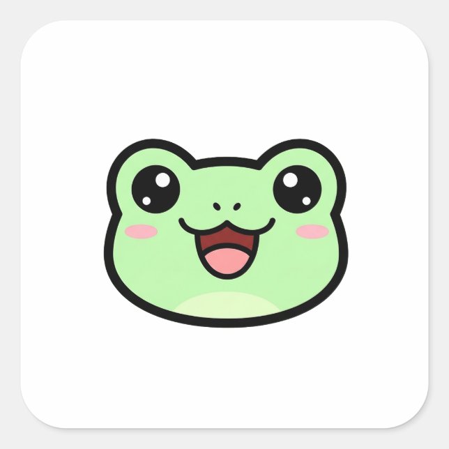 Happy Frog – Cute Kawaii Illustration Quadratischer Aufkleber (Vorderseite)