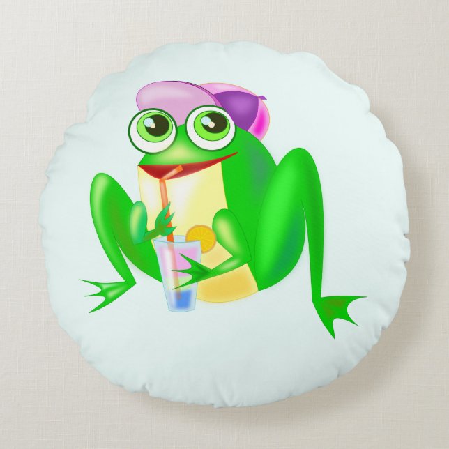 Happy Frog Round Pillow Rundes Kissen (Vorderseite)