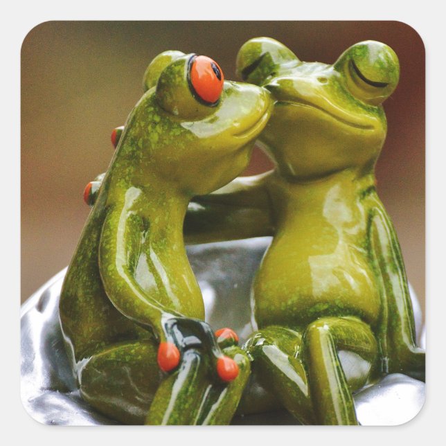 Happy Frogs Quadratischer Aufkleber (Vorderseite)