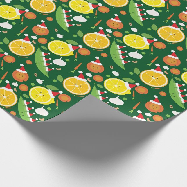 Happy Frucht Gemüse Weihnachtsmannmütze Pattern Kü Geschenkpapier (Ecke)