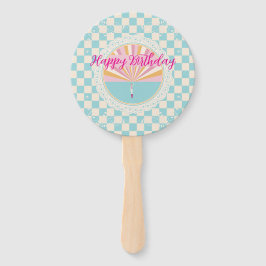 Happy Fun Blue Gingham Plaid Checkered Birthday Fächer