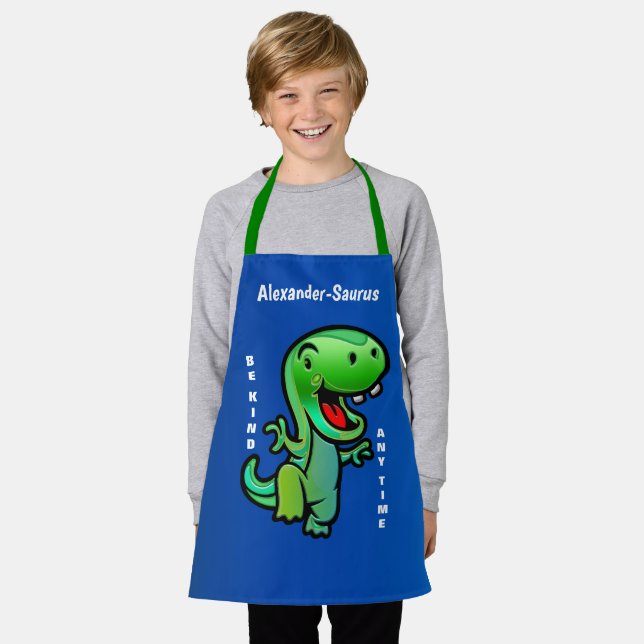 Happy Fun Dinosaur Green Be Kind Personalisieren Schürze (Getragen)