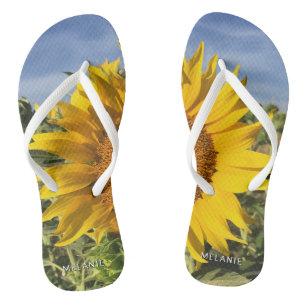Happy Fun Sunflower Summer Beach Flip Flops