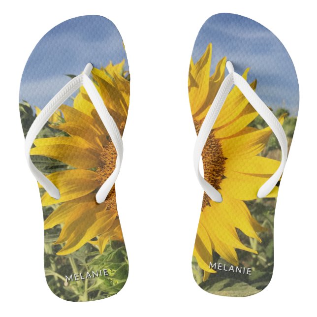 Happy Fun Sunflower Summer Beach Flip Flops (Fußbett)
