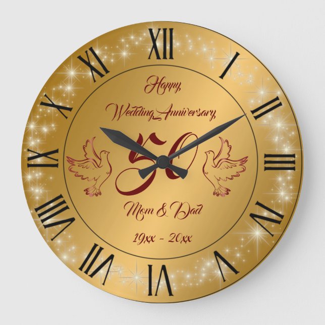 Happy Funkelnd Customize Gold 50 Jahre alt Große Wanduhr (Vorderseite)