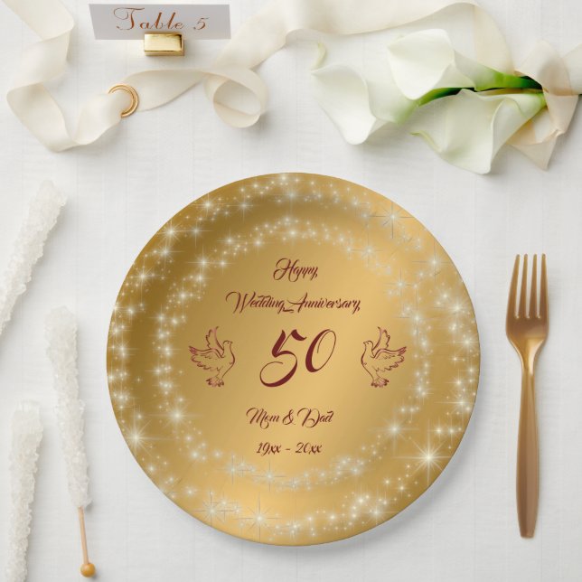 Happy Funkelnd Customize Gold 50 Jahre alt Pappteller (Hochzeit)