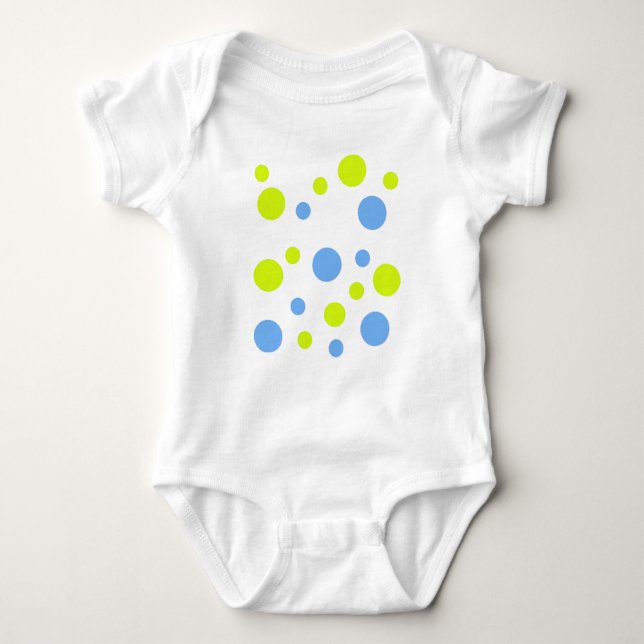 Happy Funky Yellow Blue Bubbles Baby Strampler (Vorderseite)