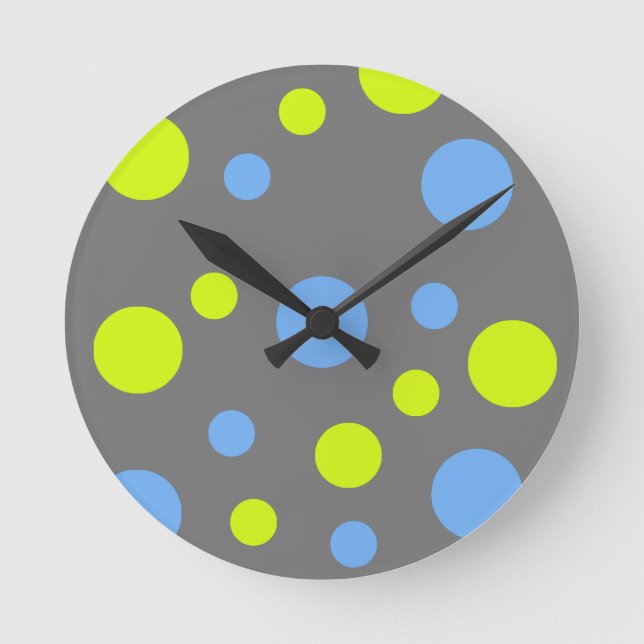 Happy Funky Yellow Blue Bubbles Runde Wanduhr (Vorderseite)