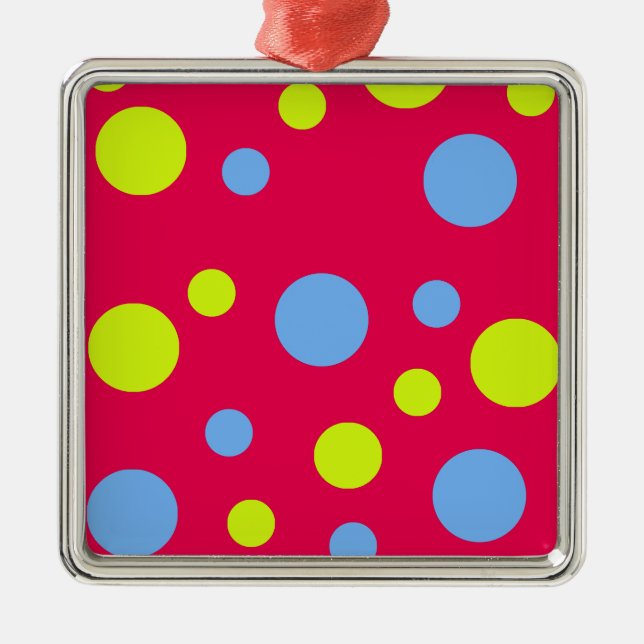 Happy Funky Yellow Blue Bubbles Silbernes Ornament (Vorne)