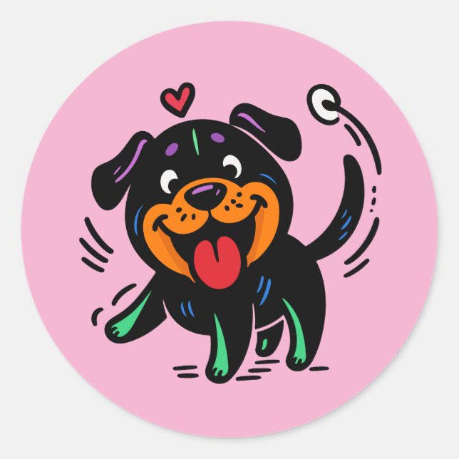 Happy Funny Cartoon Rottweiler Puppy Runder Aufkleber (Vorderseite)