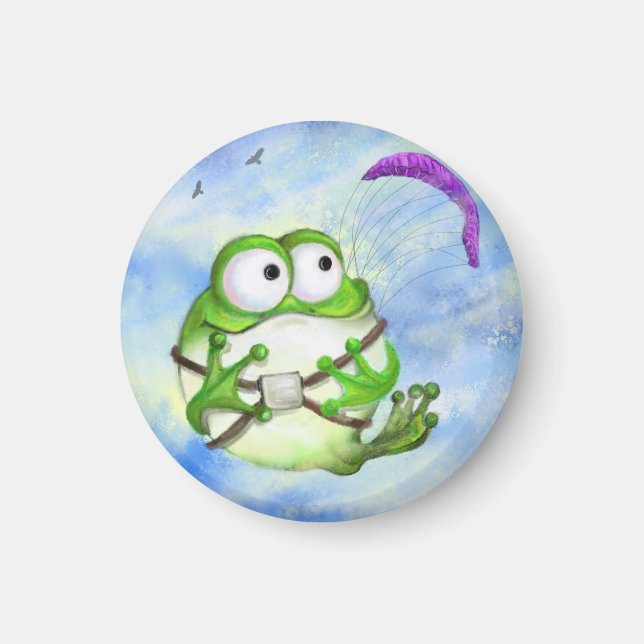 Happy Funny Frog Paraglider Magnet (Vorne)