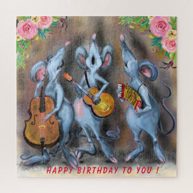 Happy Funny Mouse Band Puzzle Ihren Text / Namen (Vertikal)