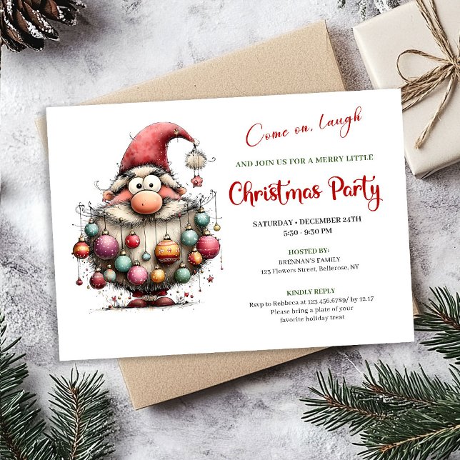 Happy Funny Santa Red and Green Festive Party   Einladung (Happy Funny Santa Red and Green Festive Party Invite)
