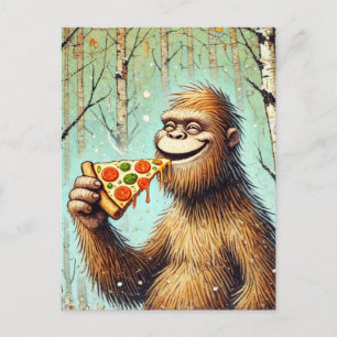 Happy Funny Sasquatch und die Pizza Postkarte