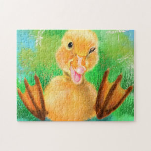 Happy Funny Yellow Duck Playful Wink - Zeichnend Puzzle