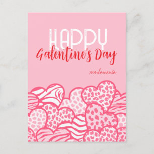 Happy Galentine Blush Pink Animal Print Herz Name Feiertagspostkarte