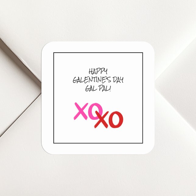 Happy Galentine XOXO Hugs und Kisses Pink Gal Pal Quadratischer Aufkleber (Happy Galentine XOXO Hugs and Kisses Pink Gal Pal Square Sticker)