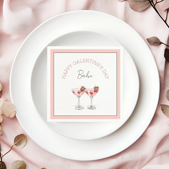 Happy Galentine's Day Babe Strawberry Cocktails Serviette (Happy Galentine's Day Babe Strawberry Cocktails Napkins)