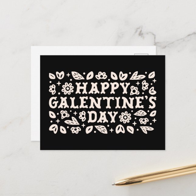 Happy Galentines Day bestie wünscht Retro schwarz Postkarte (Vorderseite/Rückseite Beispiel)