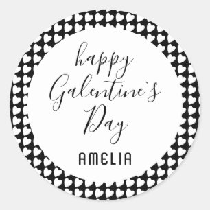 Happy Galentine's Day Black and White Heart Runder Aufkleber