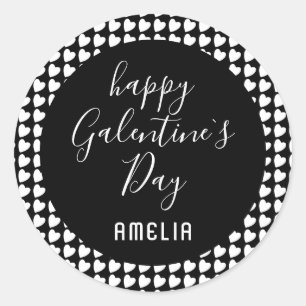 Happy Galentine's Day Black and White Heart Runder Aufkleber