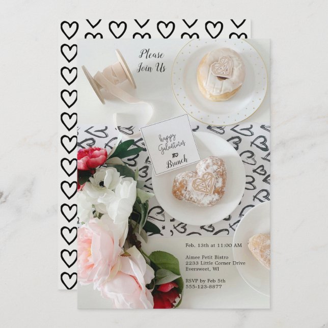 Happy Galentine's Day Black Heart Bunch Einladung (Vorne/Hinten)