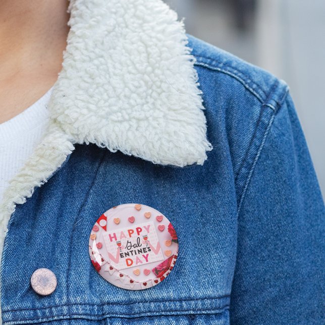 Happy Galentine's Day Food & Spirits Party Button (Happy Galentine's Day Food & Spirits Party Button)