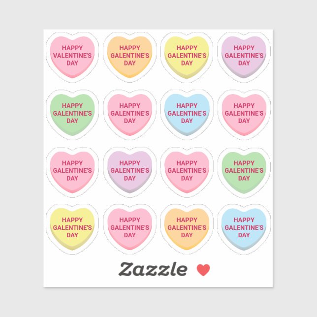 Happy Galentine's Day Pastel Custom Candy Herzen Aufkleber (Blatt)