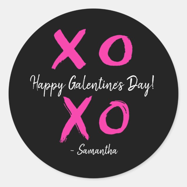 Happy Galentine's Day Pink and Black XOXO - Runder Aufkleber (Vorderseite)