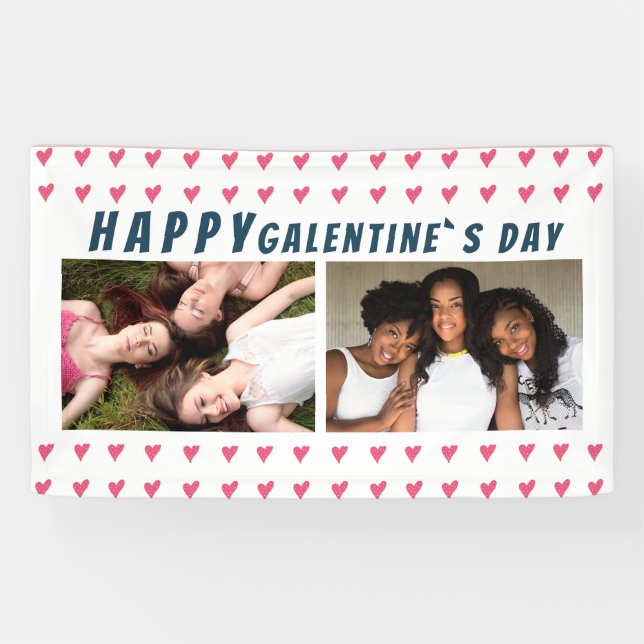 Happy Galentine's Day Pink Heart Friend 2 Foto B Banner (Horizontal)