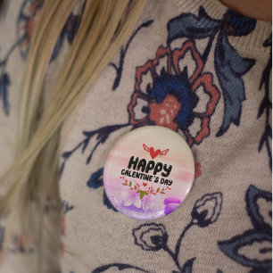 Happy Galentine's Day Red Heart & Wings Party Button