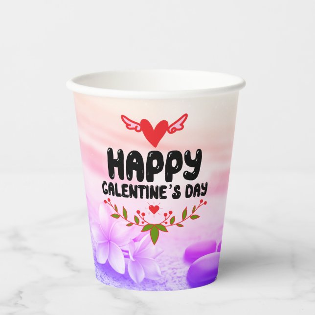 Happy Galentine's Day Red Heart & Wings Party Pappbecher (Vorderseite)