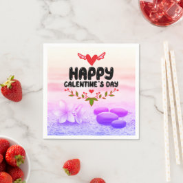 Happy Galentine's Day Red Heart & Wings Party Serviette