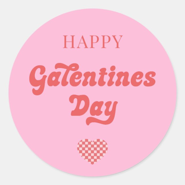 Happy Galentines Day Retro Pink Runder Aufkleber (Vorderseite)