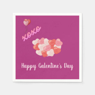 Happy Galentine's Day XOXO Pink Balloons Serviette