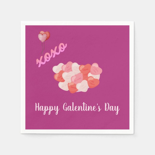 Happy Galentine's Day XOXO Pink Balloons Serviette (Vorderseite)