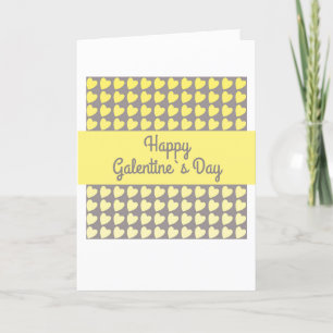 Happy Galentine's Day Yellow Gray Heart Pattern Feiertagskarte