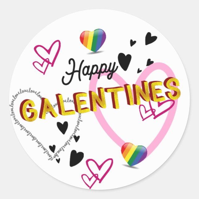 Happy Galentines Runder Aufkleber (Vorderseite)