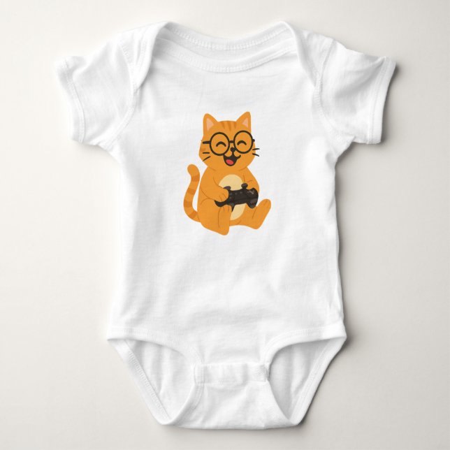 Happy Gamer Cat - Video Game Fun Baby Strampler (Vorderseite)