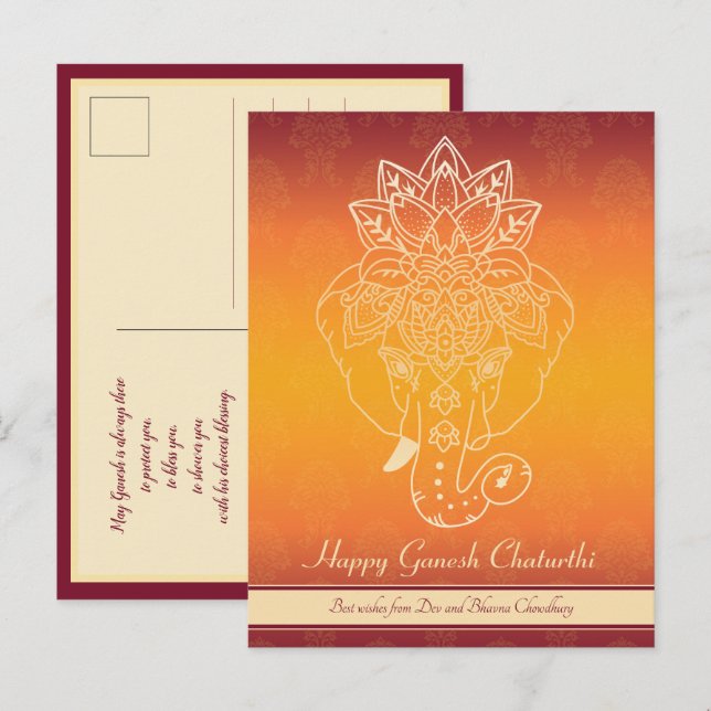 Happy Ganesh Chaturthi, eigener Text, Gradientenma Postkarte (Vorne/Hinten)