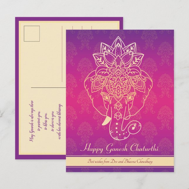 Happy Ganesh Chaturthi, eigener Text, lila Postkar Postkarte (Vorne/Hinten)