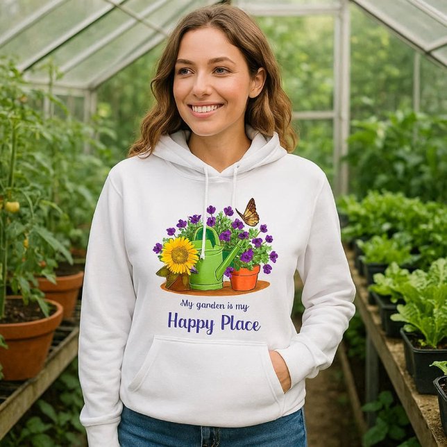 Happy Garden Blume Summer White Hoodie (Happy garden sweatshirt for anyone who loves to grow plants )
