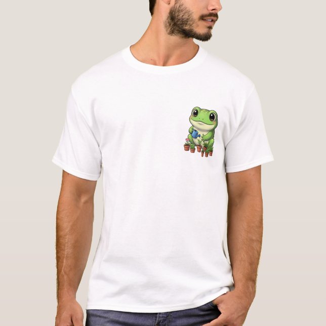 Happy Gardening Frog with Watering Can & Potted T-Shirt (Vorderseite)