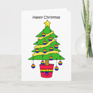 Happy Gay Christmas Cartoon Tree with Baubles Karte